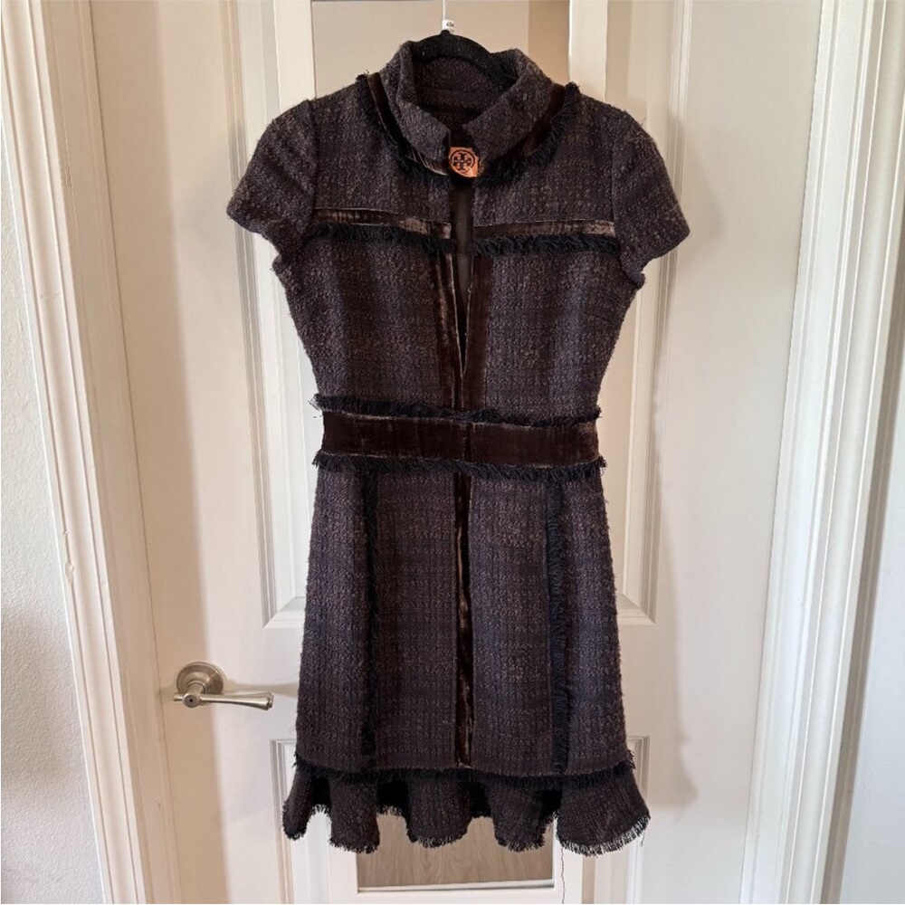 Tory Burch Elegant Brown Tweed Dress